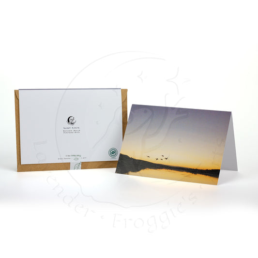 Sunset Swans A6 Landscape Greetings Card